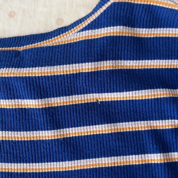 Blue tee shirt with white and yellow stripes - Picture 3 of 6